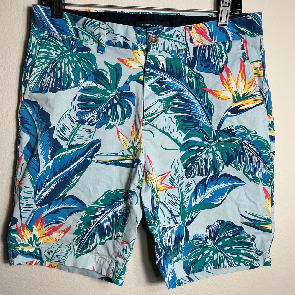 Tommy Hilfiger‎ Shorts Men 30 Tropical Bird of Paradise Floral Summer Beach Prep